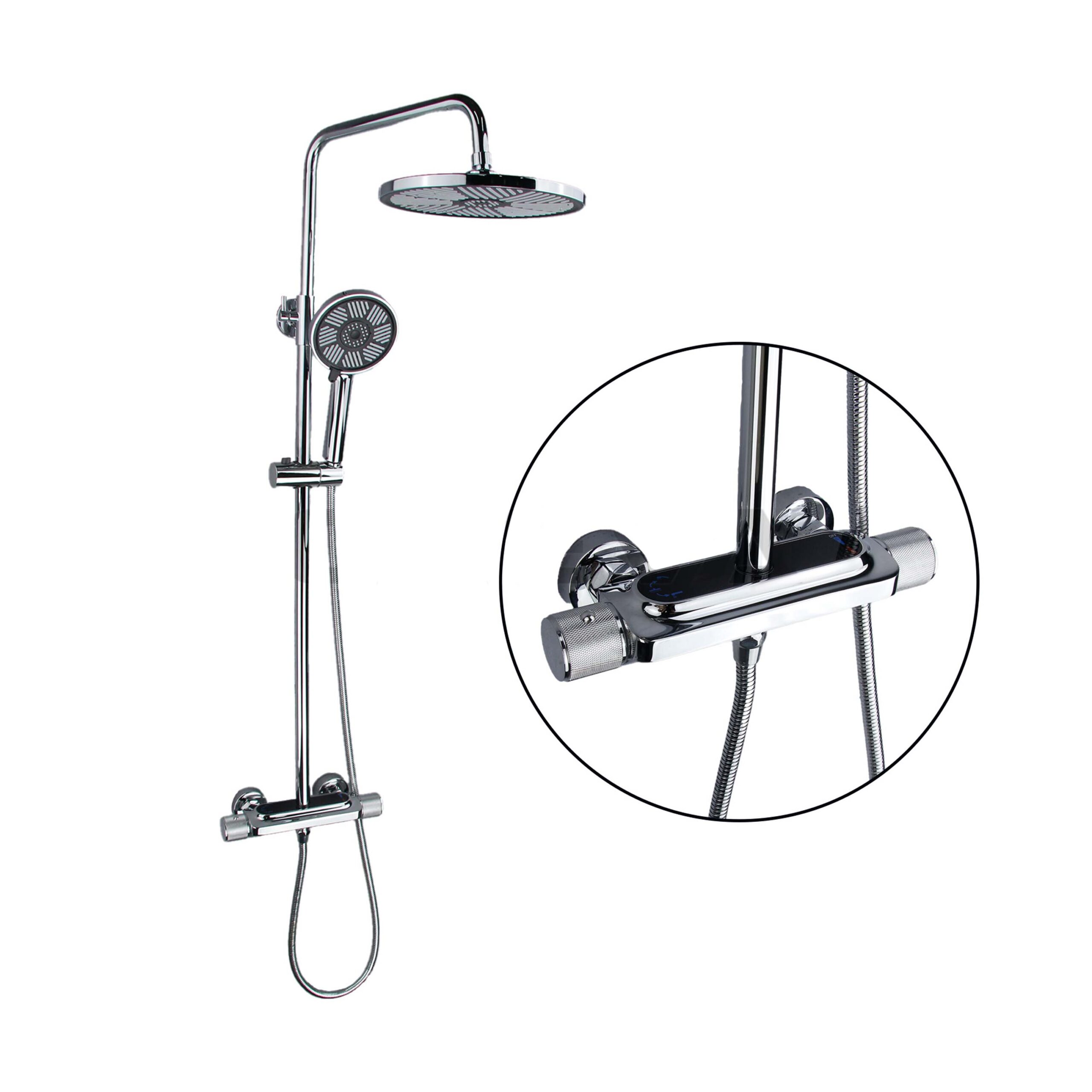 Sen cây tắm nóng lạnh CREVA đồng thau mạ crom bóng, mặt kính đen CR-018B