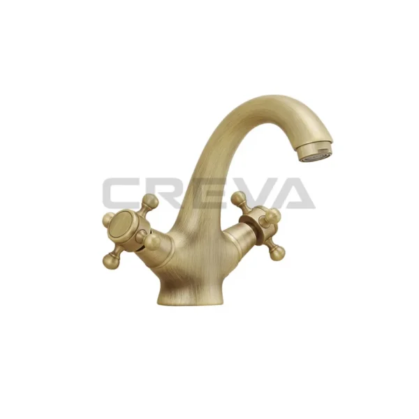 Vòi lavabo nóng lạnh CREVA đồng thau mạ đồng giả cổ CR-268